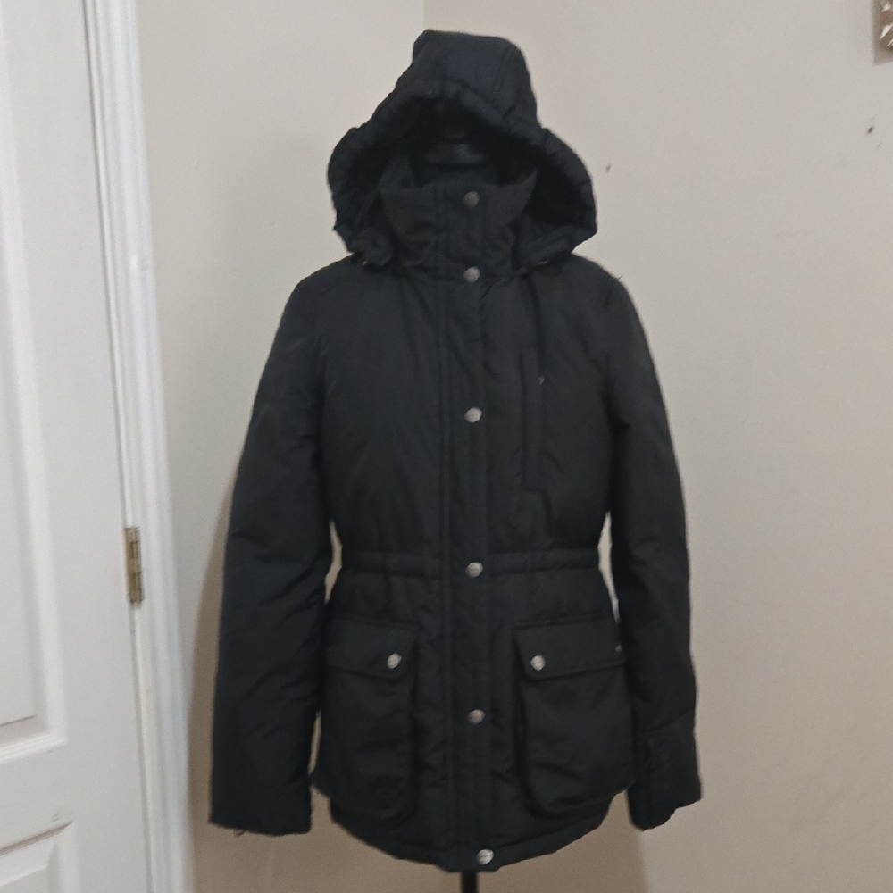 Women's DKNY Black Puffer Hooded Down Jacket Sz Small